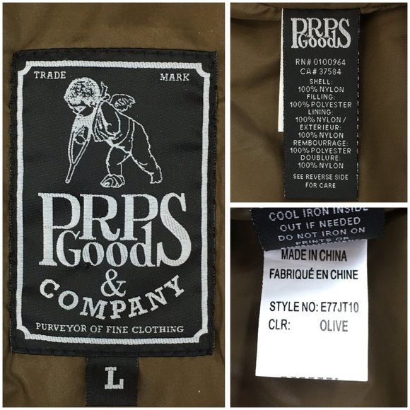 PRPS Mens Jacket‎ Puffer Coat Size L Nylon Full Zip Button All Over Spellout - Picture 5 of 7